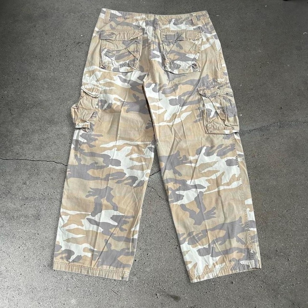 Y2K men's tan brown camo baggy wide leg cargo pants Size 34x30